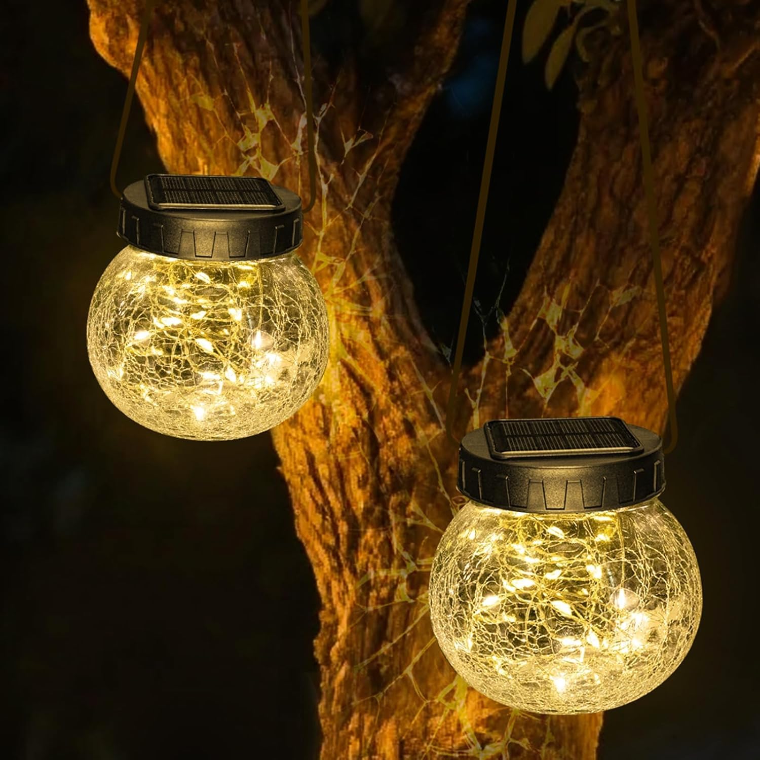 Hängende Solarleuchte — Eleganz aus crackled Glas