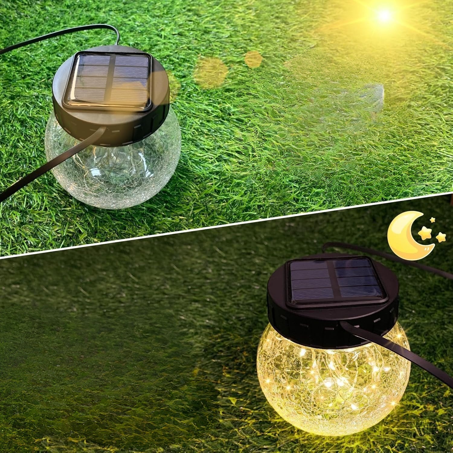 Hängende Solarleuchte — Eleganz aus crackled Glas