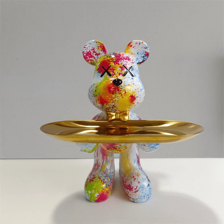 Decorative Bear Statue With Elegant Tray 